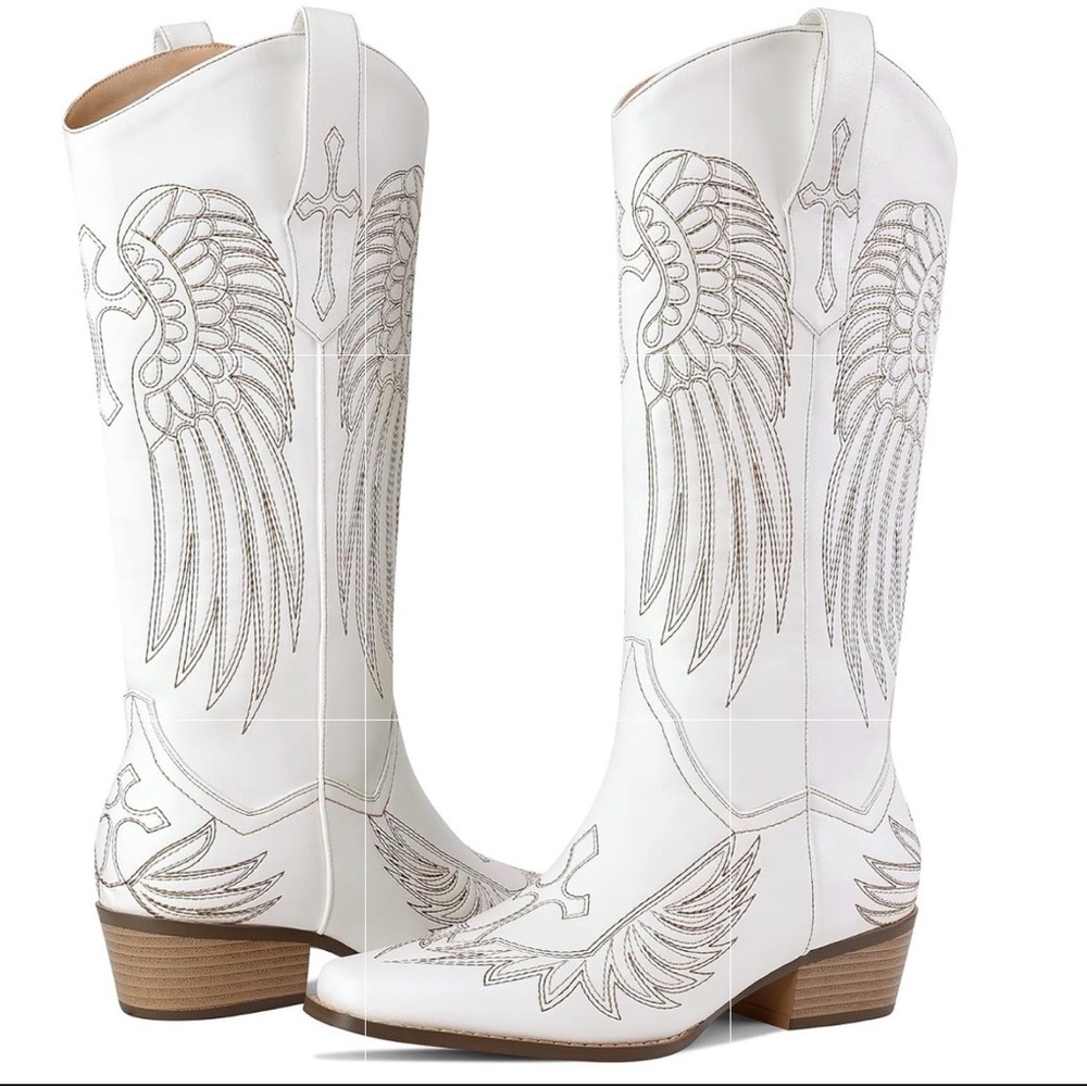 Brand new white embroidered cowboy boots